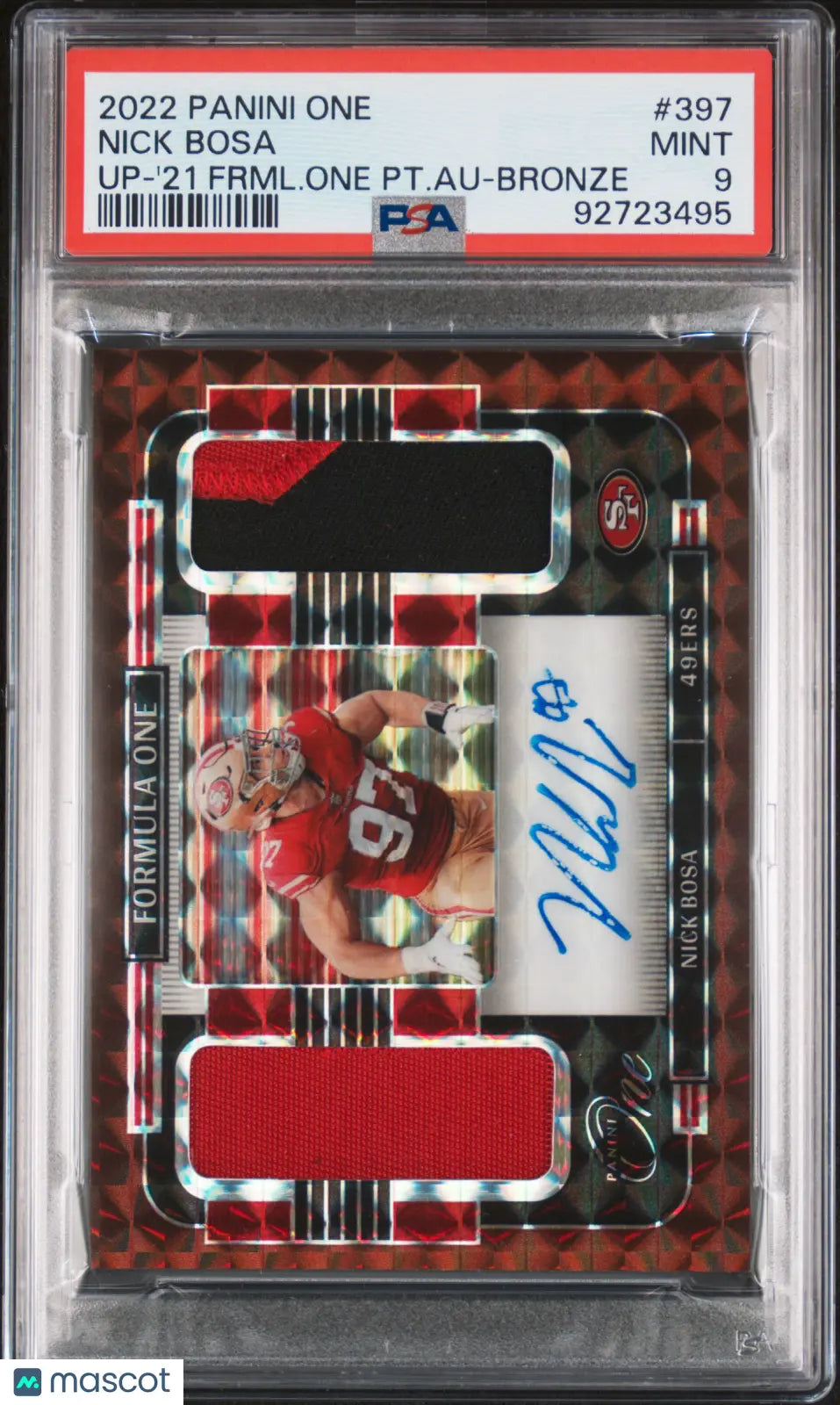 2022 Panini One Football Update Nick Bosa '21 Dual Patch Auto Bronze PSA 9 /49 