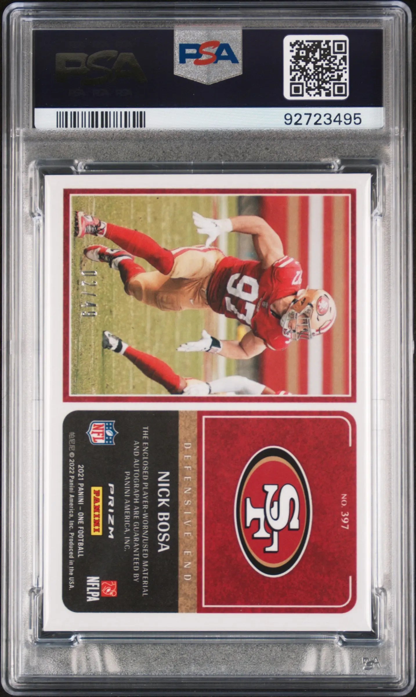 2022 Panini One Football Update Nick Bosa '21 Dual Patch Auto Bronze PSA 9 /49 