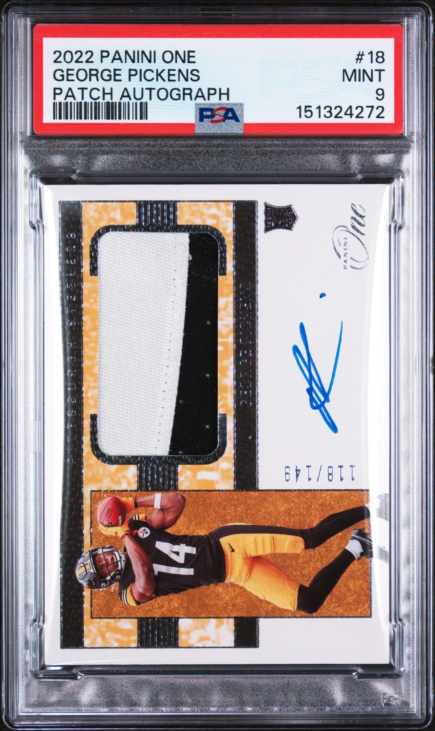 2022 Panini One Rookie Patch Autograph George Pickens Auto /149 RC PSA 9 