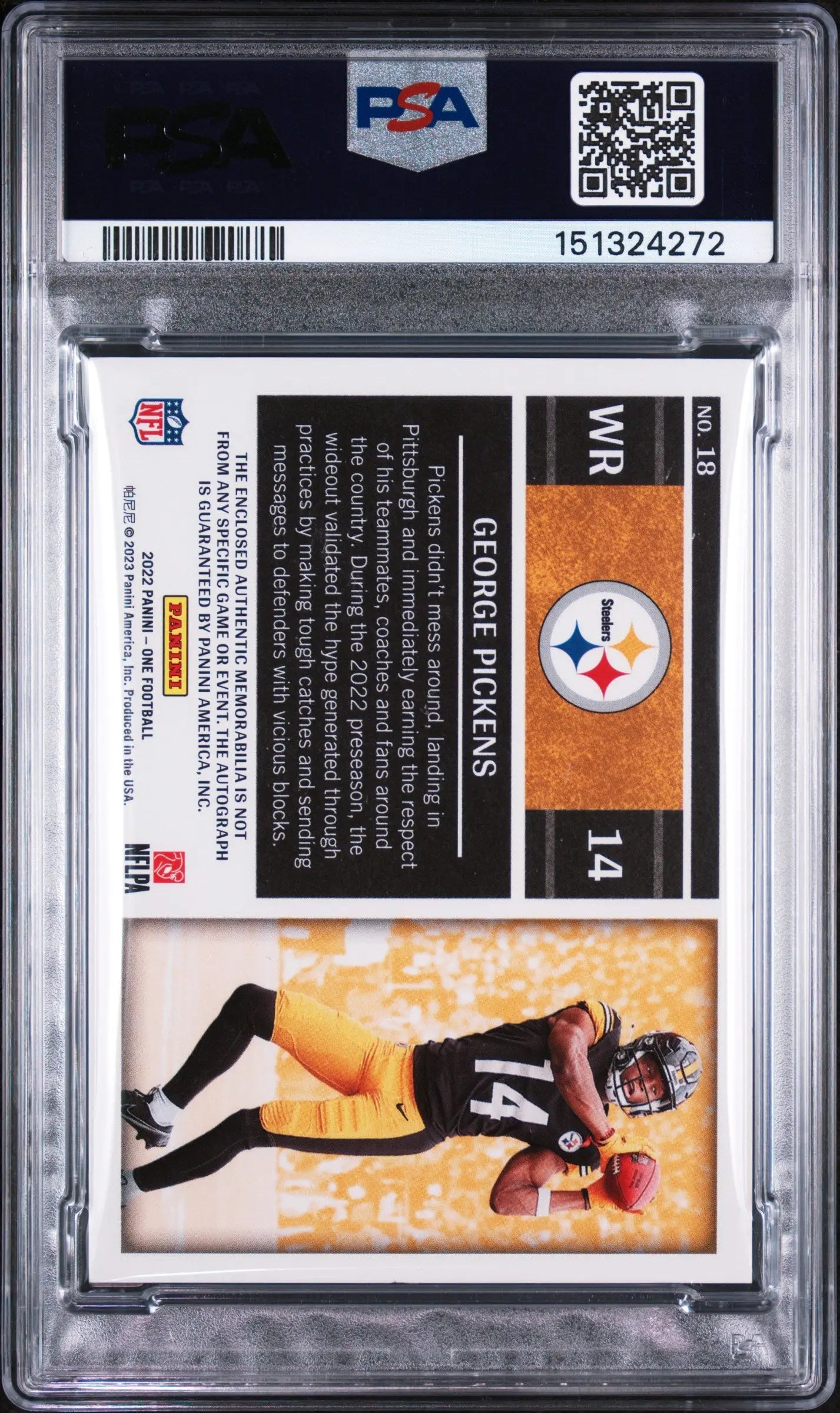 2022 Panini One Rookie Patch Autograph George Pickens Auto /149 RC PSA 9 