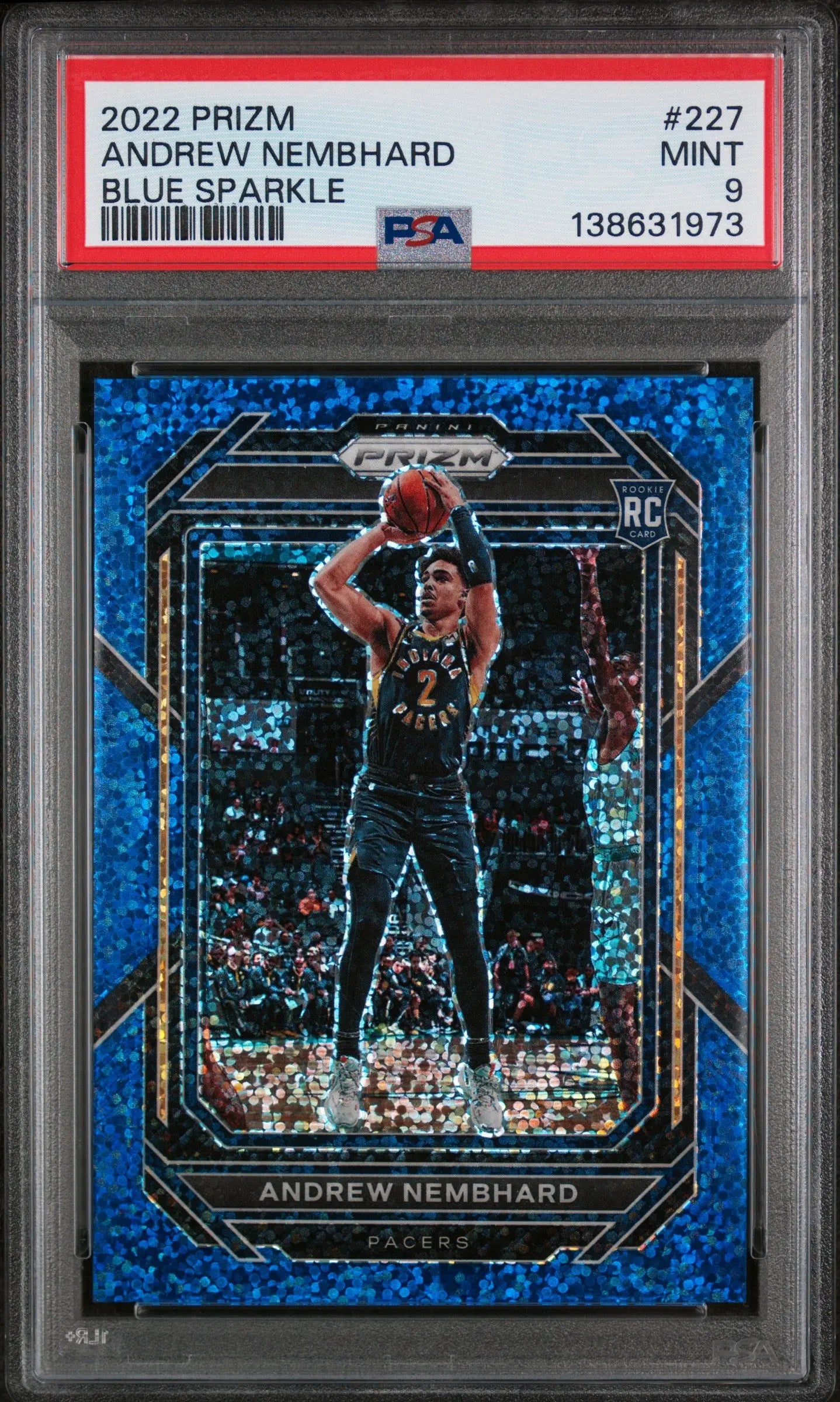 2022 Panini Prizm Andrew Nembhard RC Rookie Blue Sparkle PSA 9 /144 