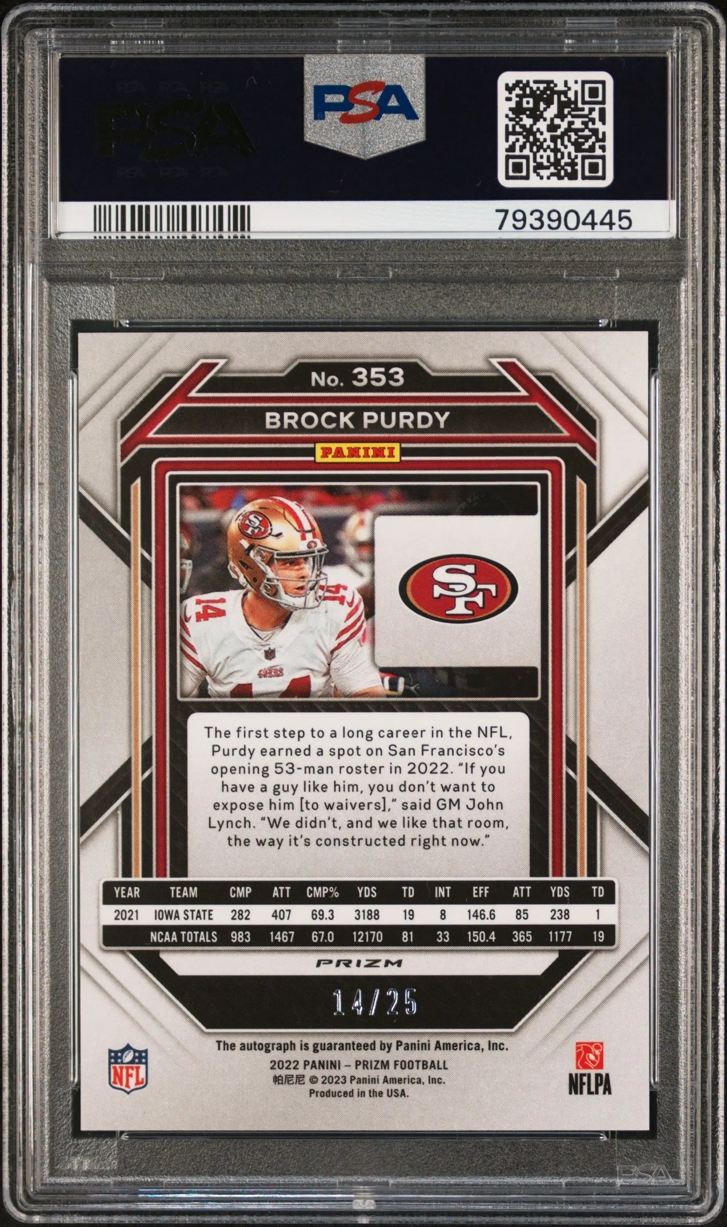 2022 Panini Prizm Football Brock Purdy RC Rookie Auto Camo PSA 10 Auto 10 /25 
