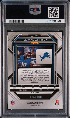 2022 Panini Prizm Jameson Williams #311 Blue Wave RC Rookie PSA 9 
