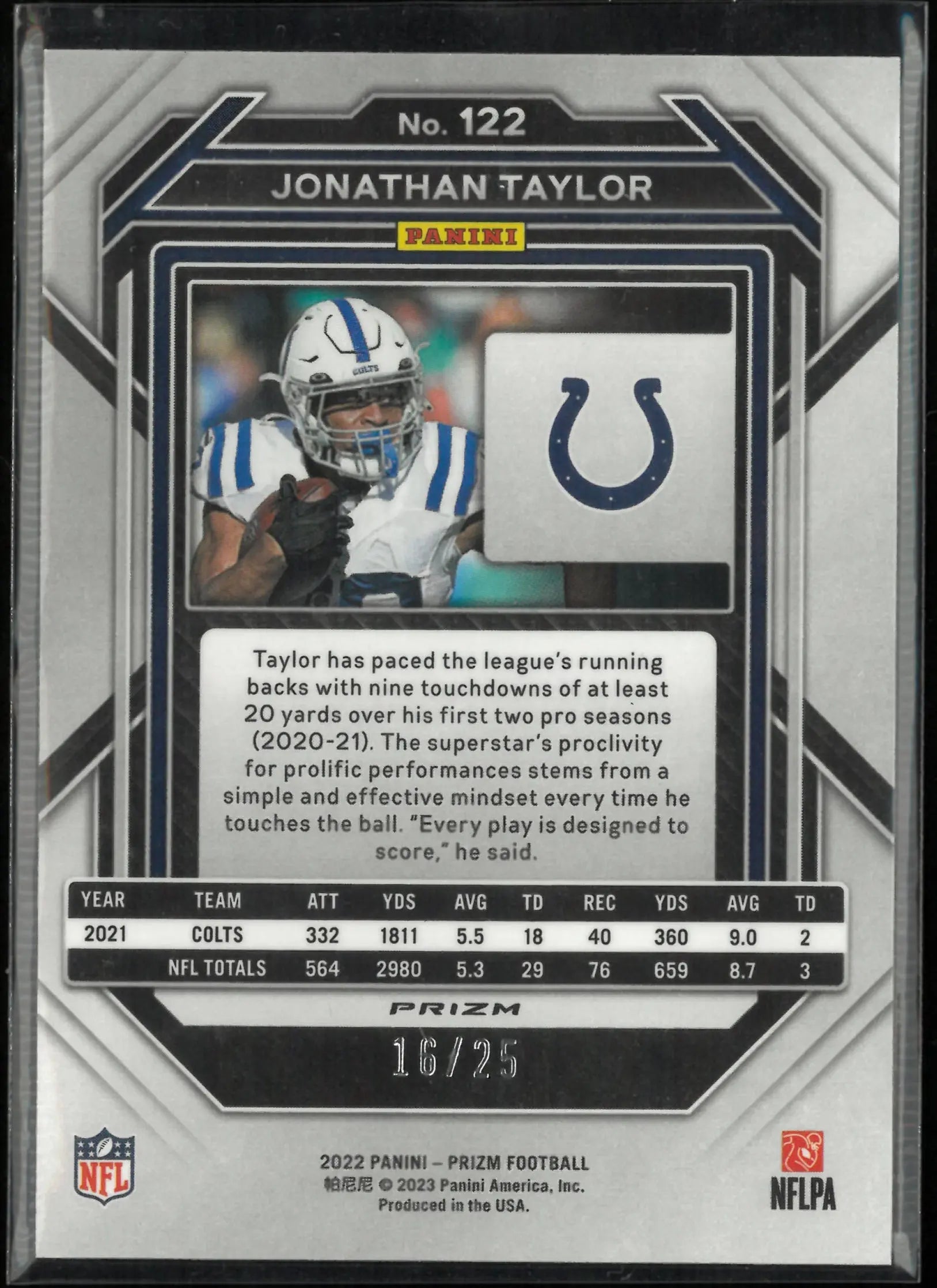 2022 Panini Prizm Jonathan Taylor Blue Shimmer /25 