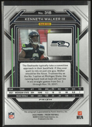 2022 Panini Prizm Rookie Autograph Kenneth Walker III Auto RC 
