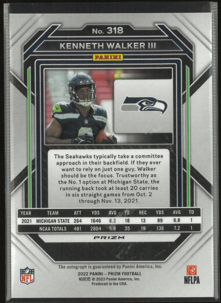 2022 Panini Prizm Rookie Autograph Kenneth Walker III Auto RC 