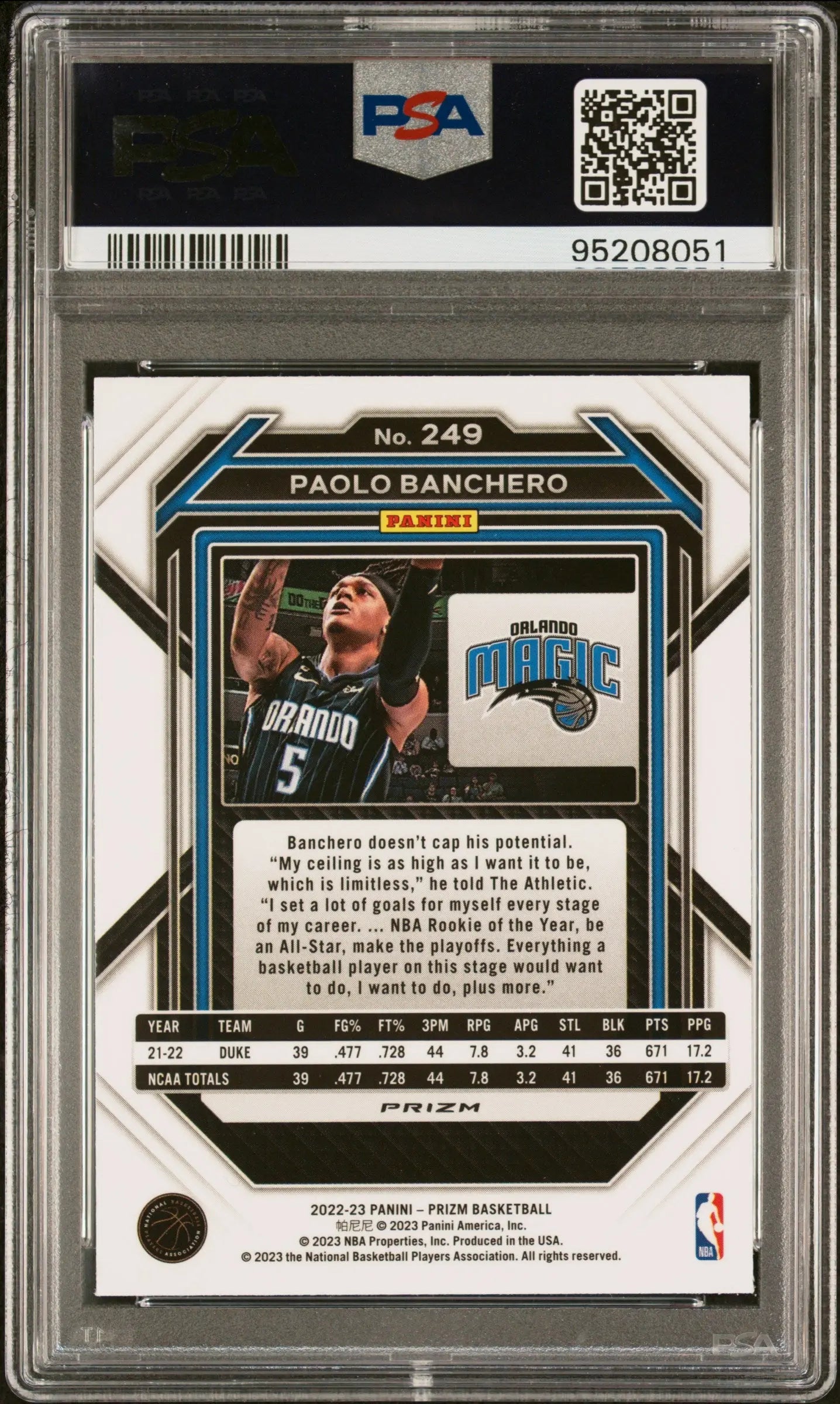 2022 Panini Prizm Rookie Paolo Banchero Green RC PSA 10 