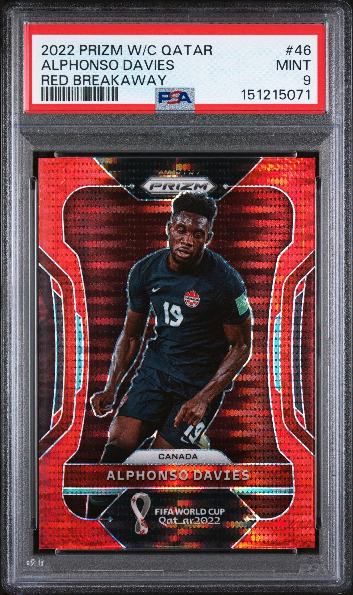 2022 Panini Prizm World Cup Qatar Alphonso Davies Red Breakaway /99 PSA 9 