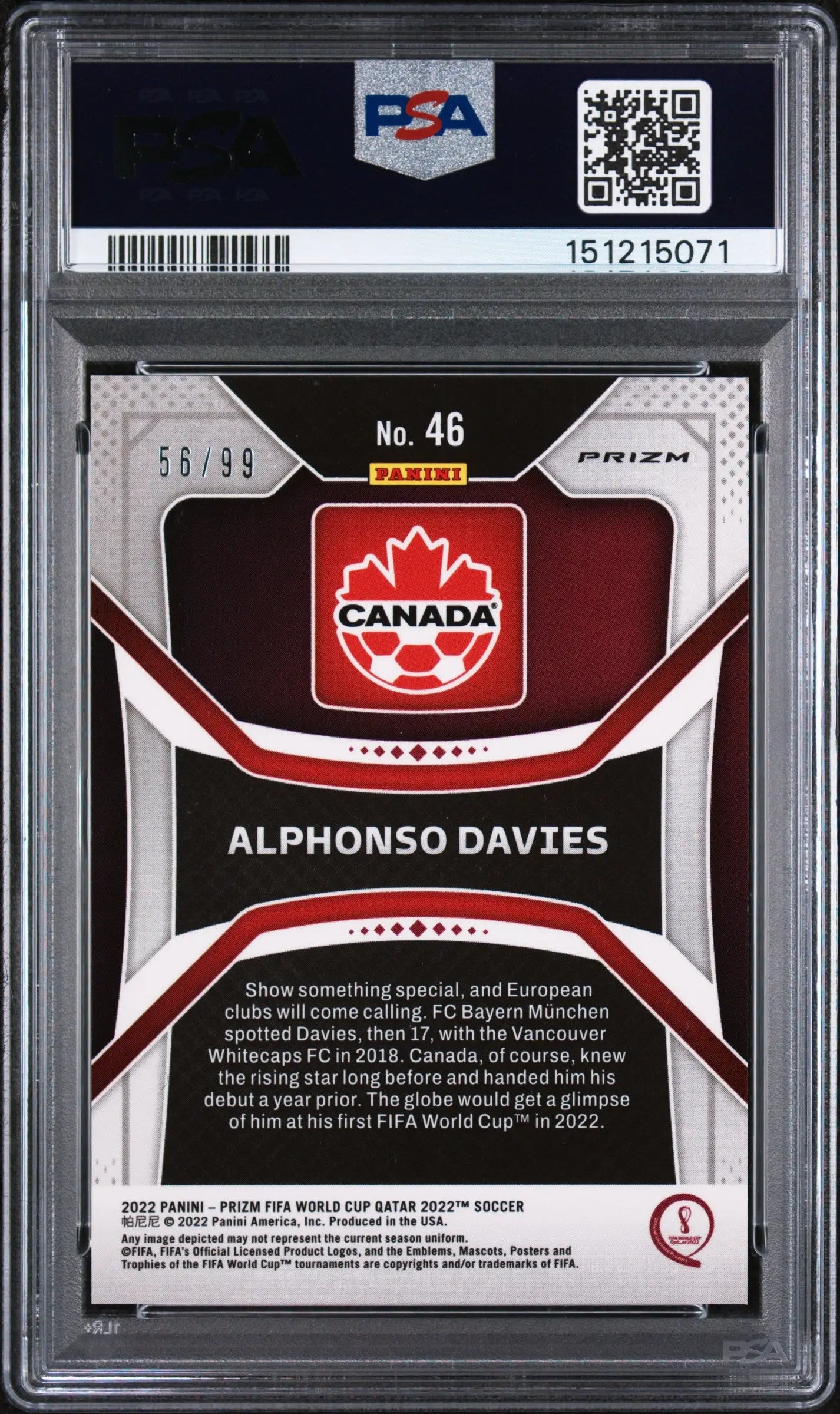 2022 Panini Prizm World Cup Qatar Alphonso Davies Red Breakaway /99 PSA 9 