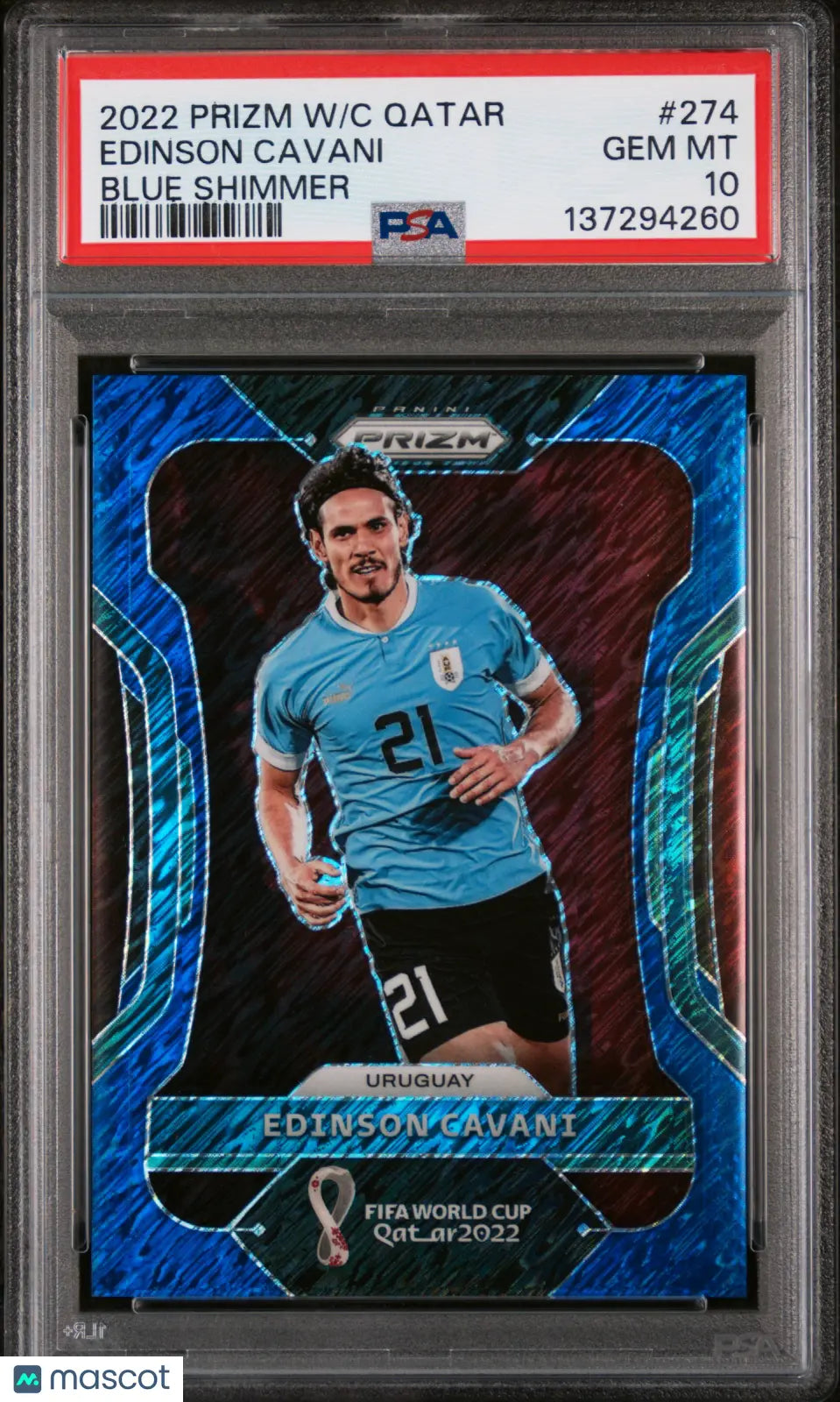 2022 Panini Prizm World Cup Qatar Blue Shimmer Edinson Cavani #274 /5 PSA 10 