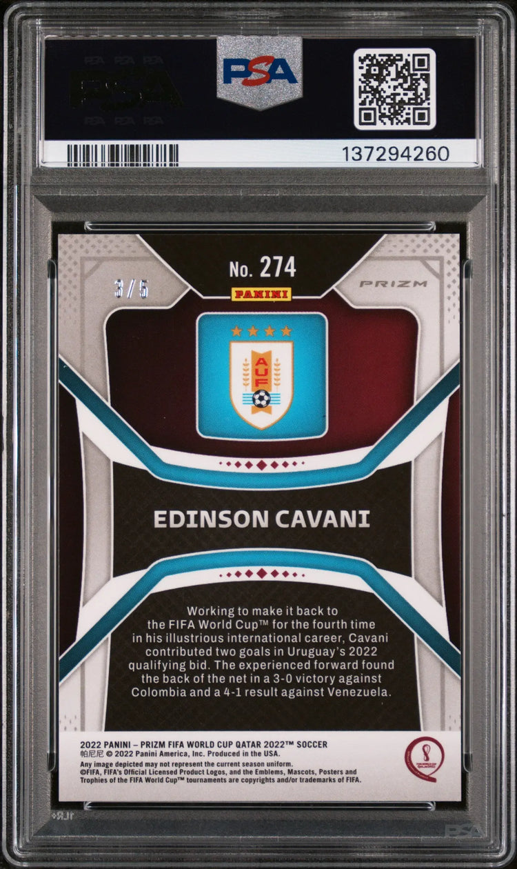 2022 Panini Prizm World Cup Qatar Blue Shimmer Edinson Cavani #274 /5 PSA 10 