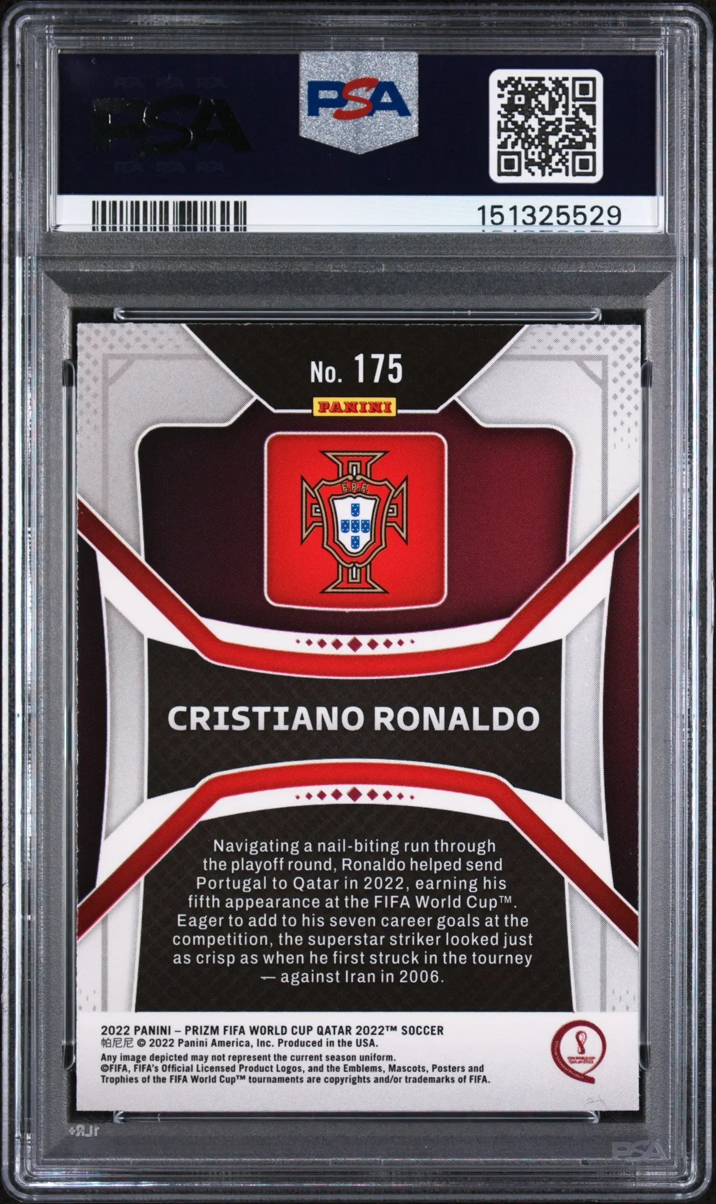 2022 Panini Prizm World Cup Qatar Cristiano Ronaldo #175 PSA 8 
