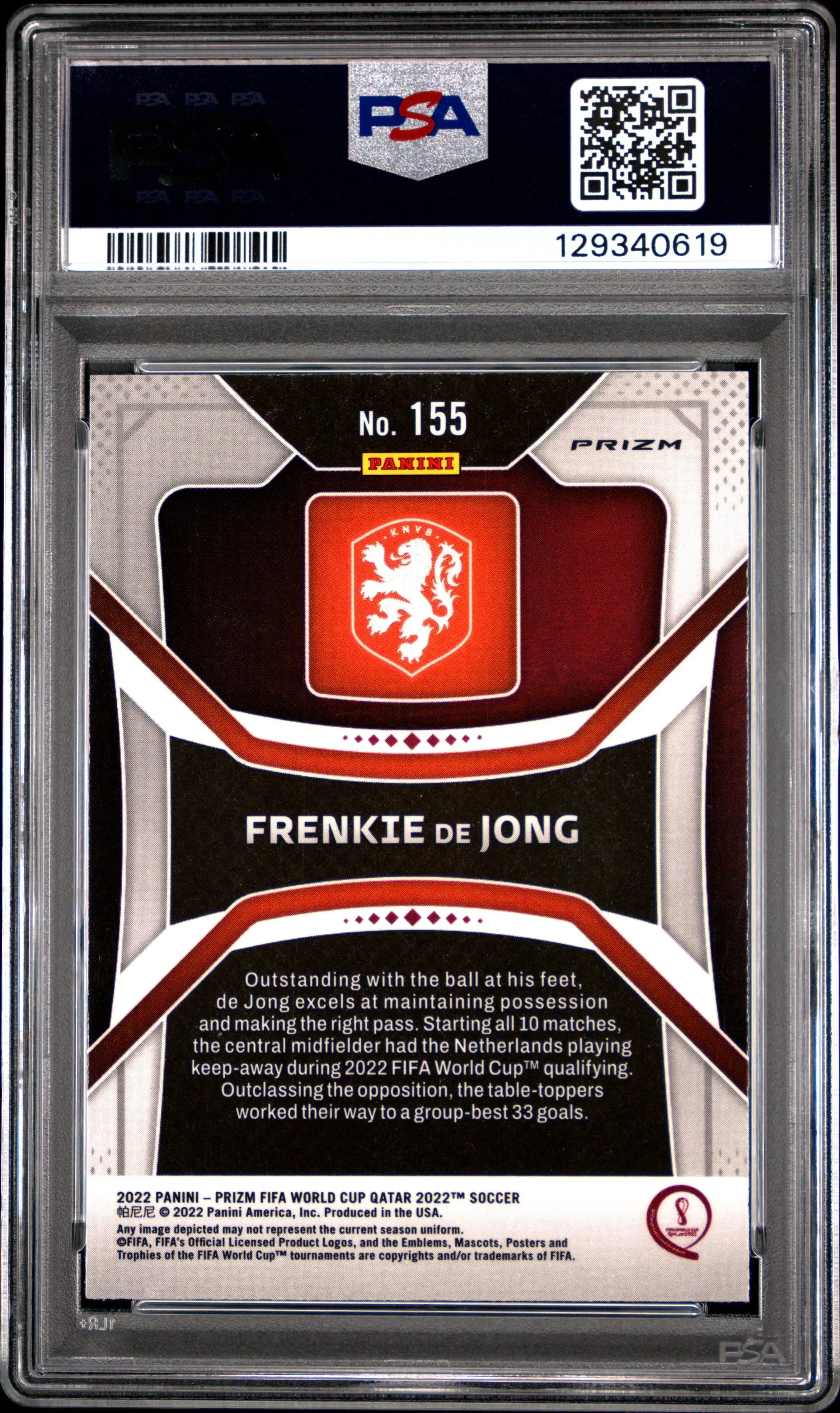 2022 Panini Prizm World Cup Qatar Frenkie De Jong #155 White Sparkle PSA 10 