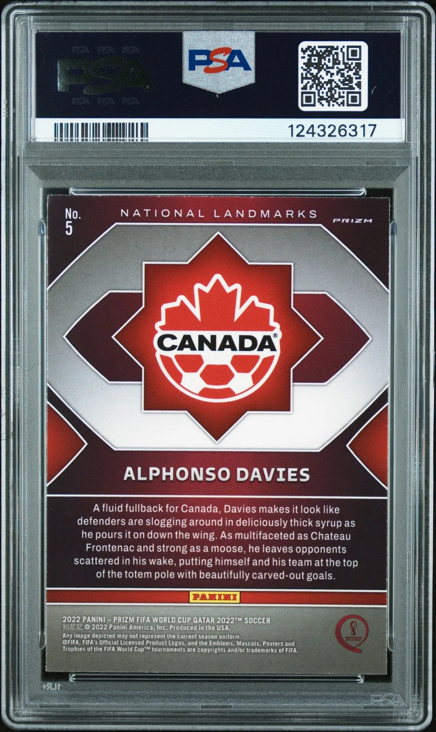 2022 Panini Prizm World Cup Qatar National Landmarks Alphonso Davies #5 PSA 10 