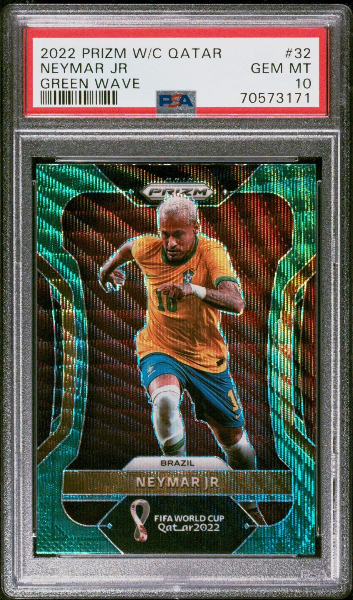2022 Panini Prizm World Cup Qatar Neymar Jr Green Wave PSA 10 