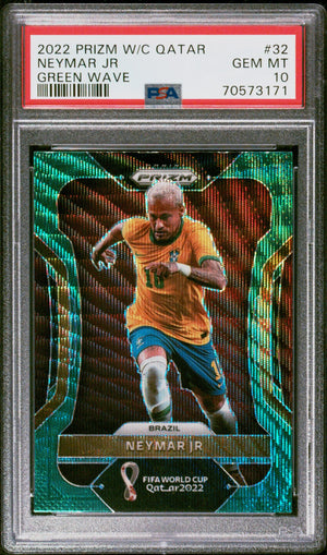 2022 Panini Prizm World Cup Qatar Neymar Jr Green Wave PSA 10 