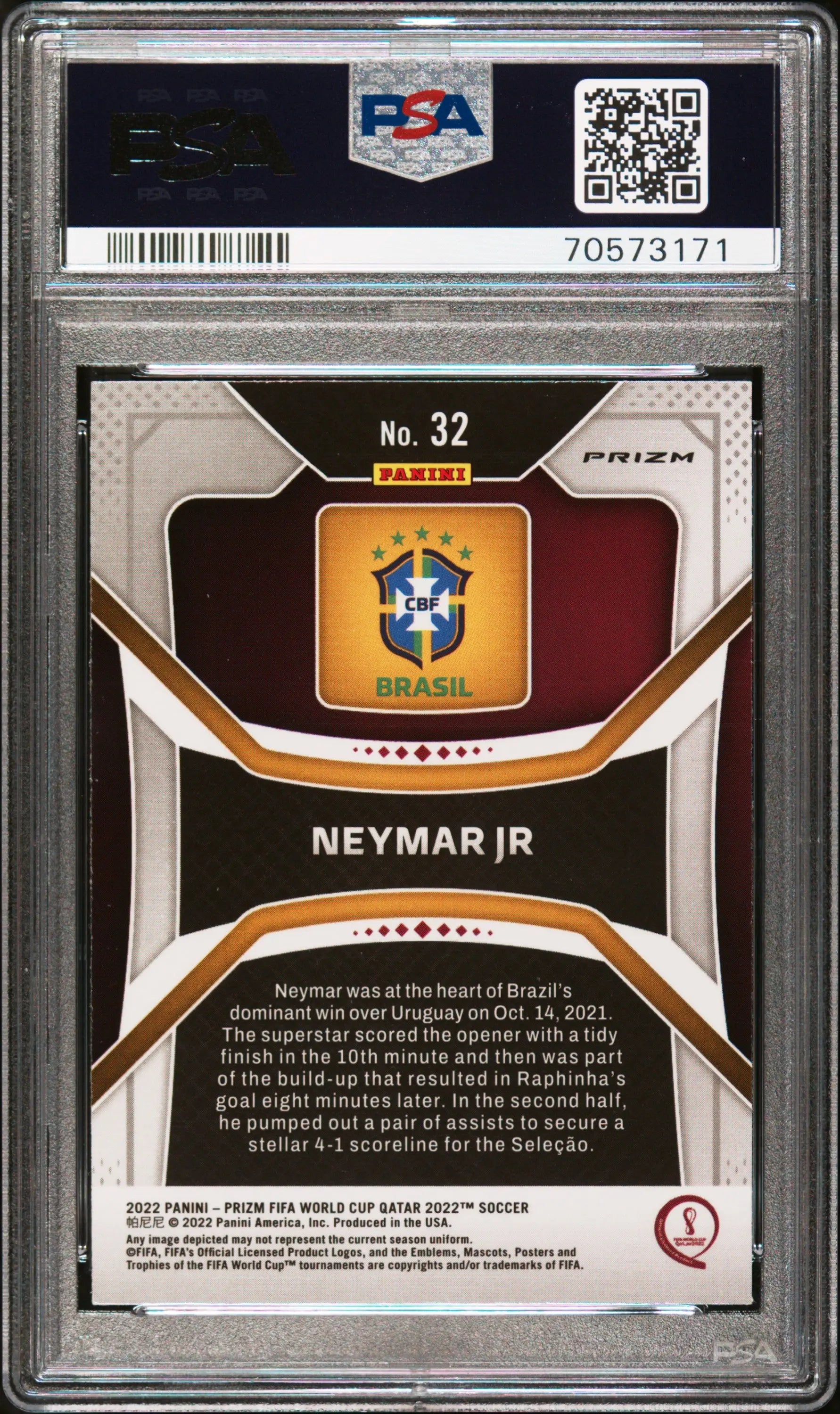 2022 Panini Prizm World Cup Qatar Neymar Jr Green Wave PSA 10 