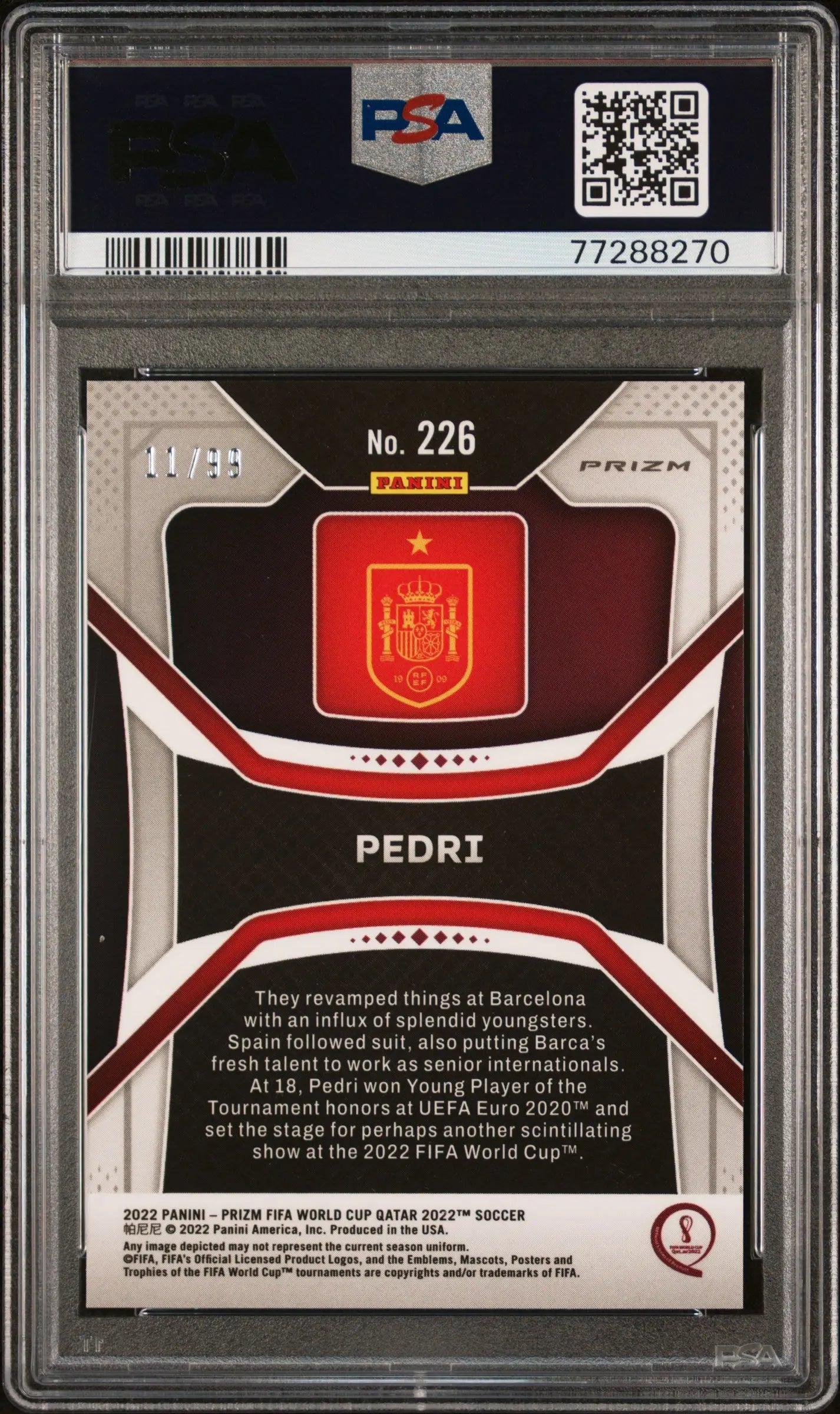 2022 Panini Prizm World Cup Qatar Pedri #226 Red Mojo PSA 9 