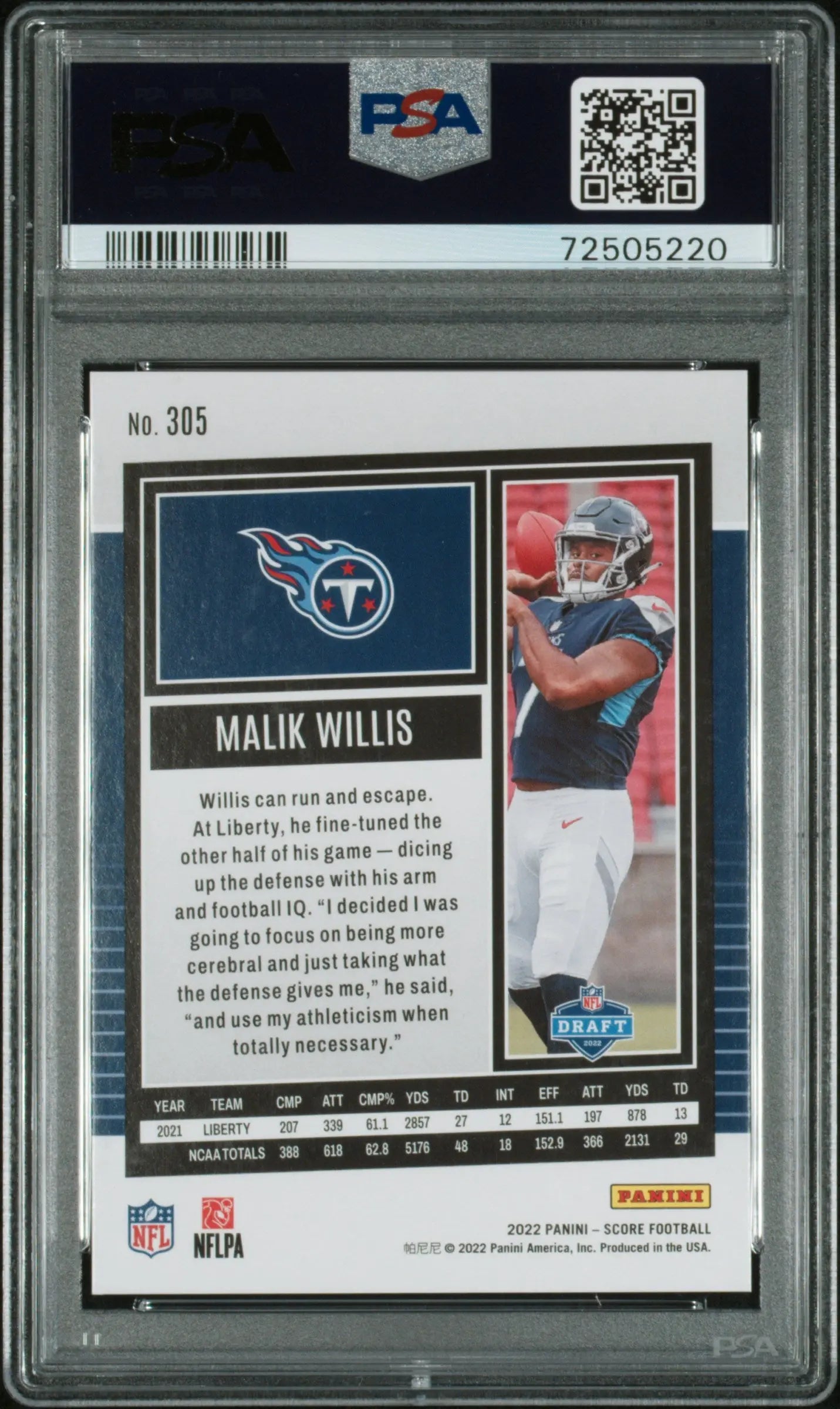 2022 Panini Score Football Malik Willis RC Rookie Ellipse PSA 10 /299 