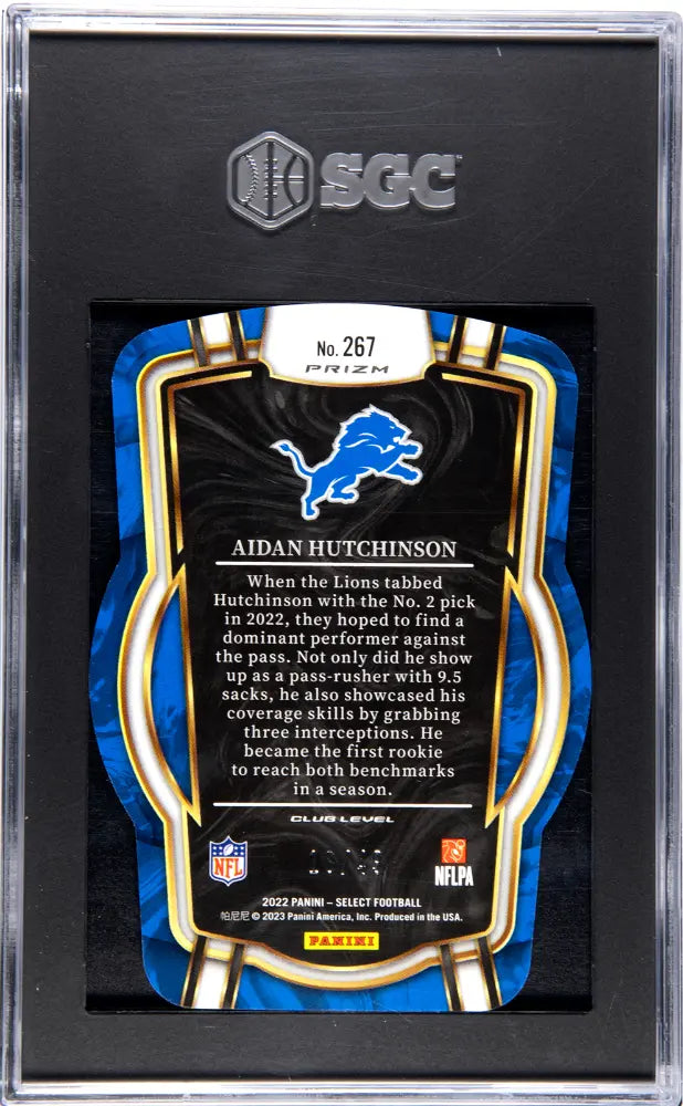 2022 Panini Select Club Level White Die Cut Rookie Aidan Hutchinson /49 SGC 10 