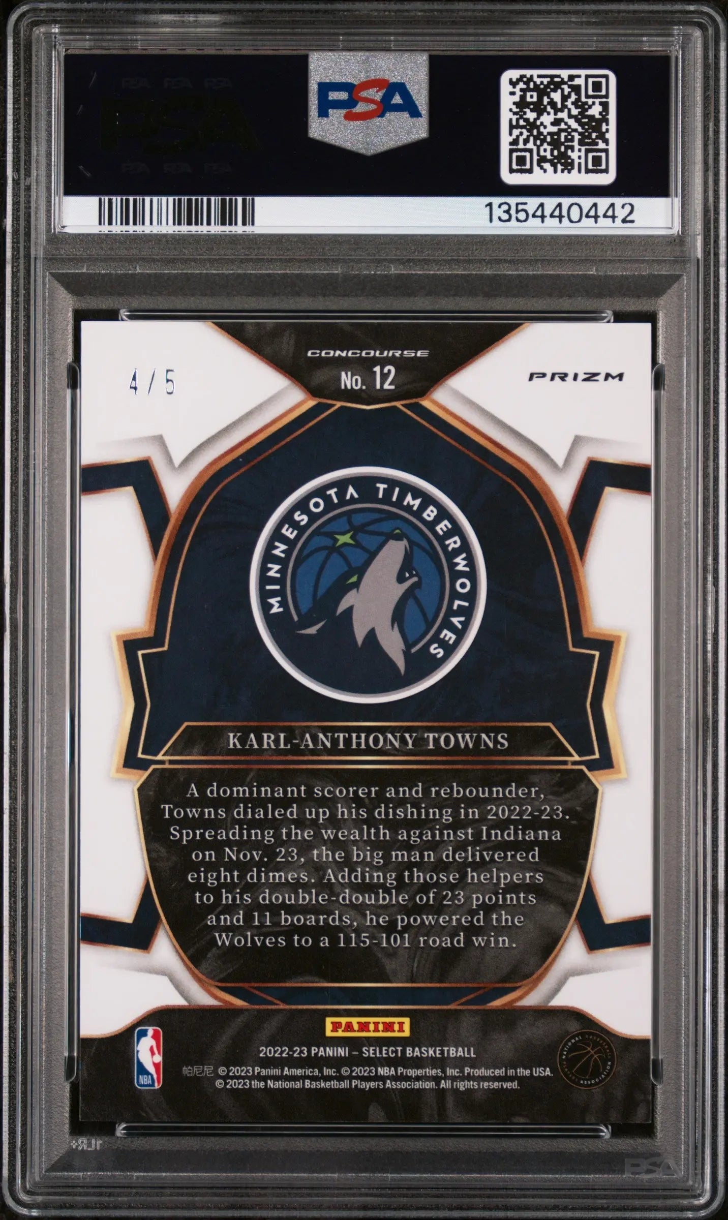 2022 Panini Select Karl-Anthony Towns Green Disco /5 PSA 10 