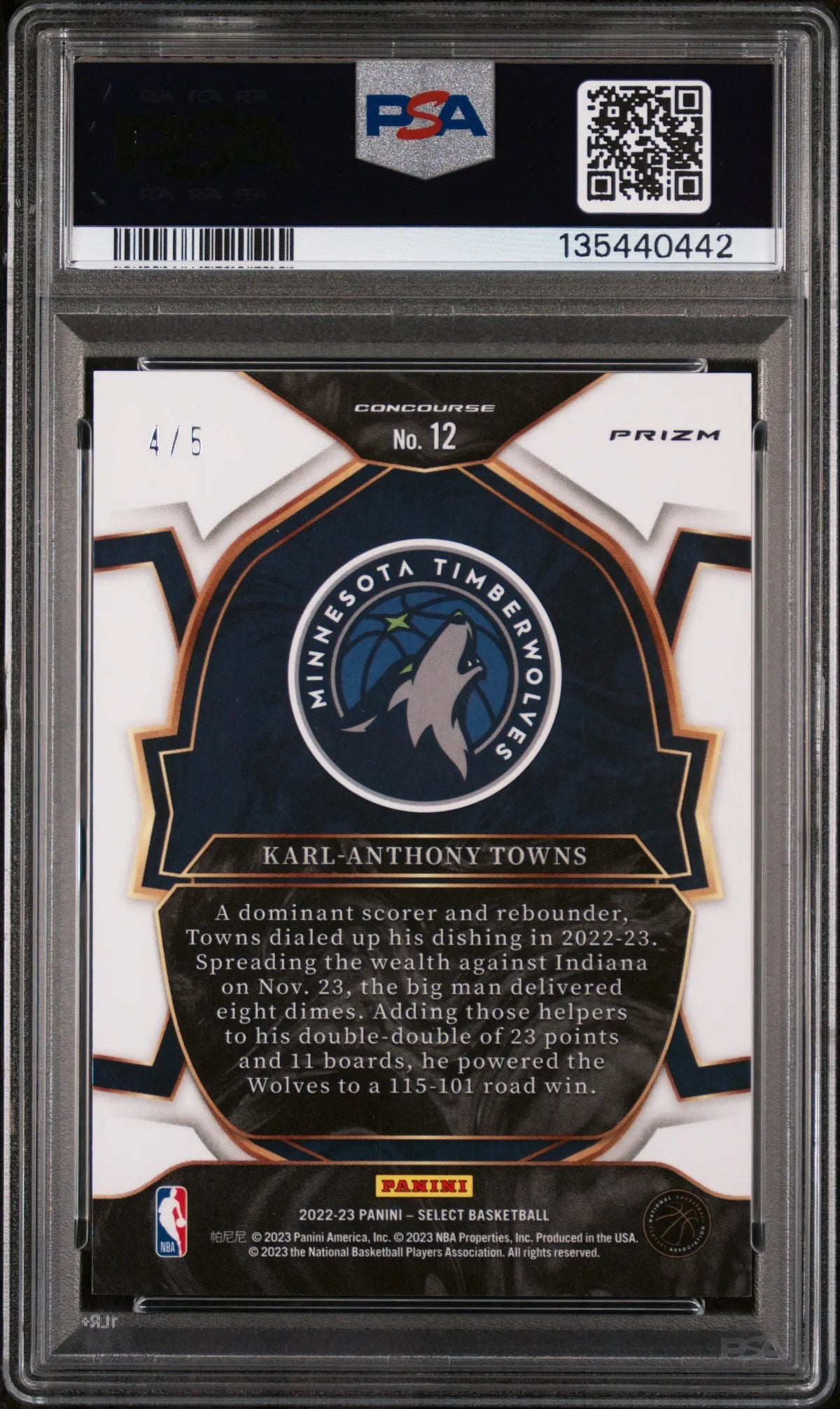 2022 Panini Select Karl-Anthony Towns Green Disco /5 PSA 10 