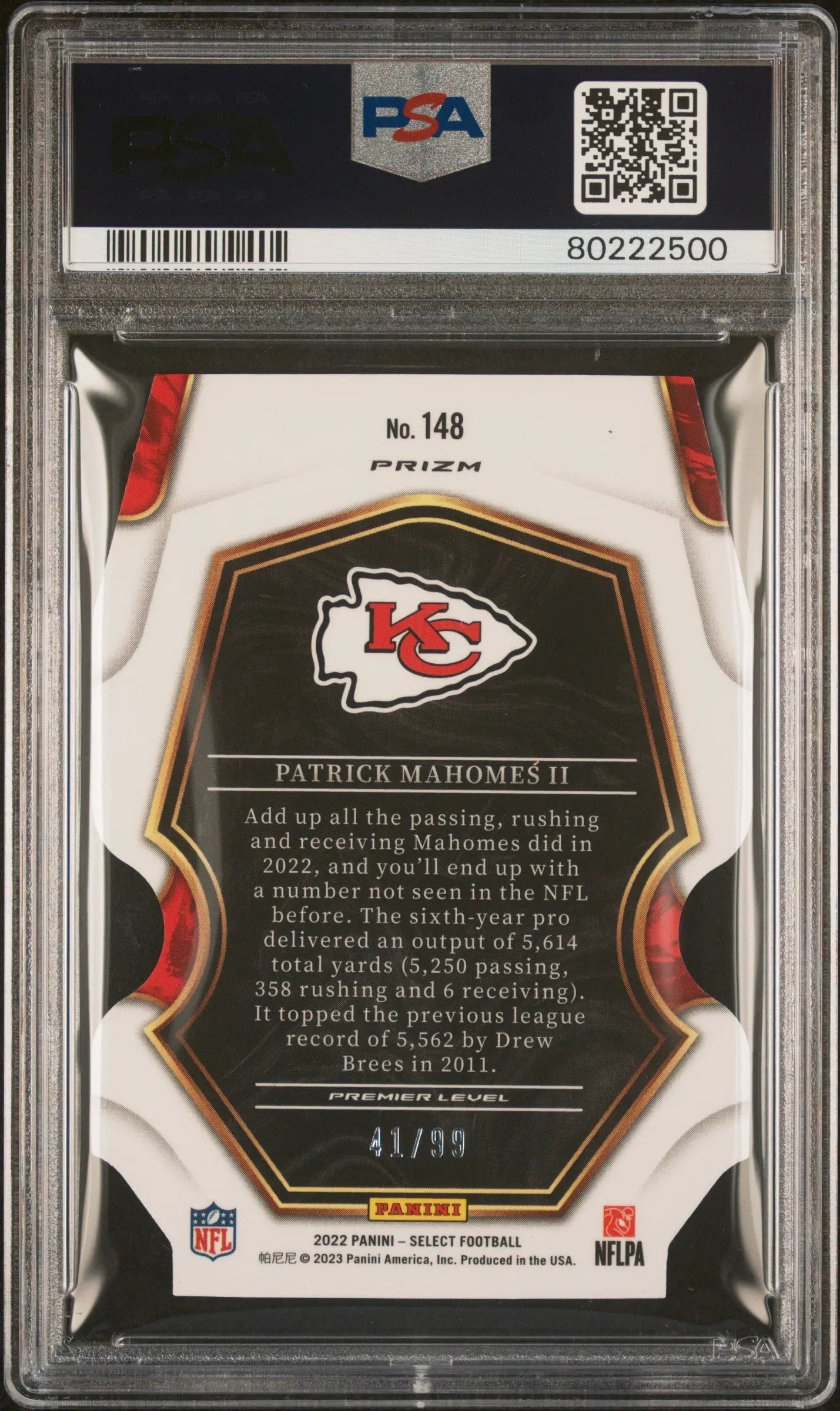 2022 Panini Select Patrick Mahomes II Die Cut Copper Prizm PSA 10 /99 #148 