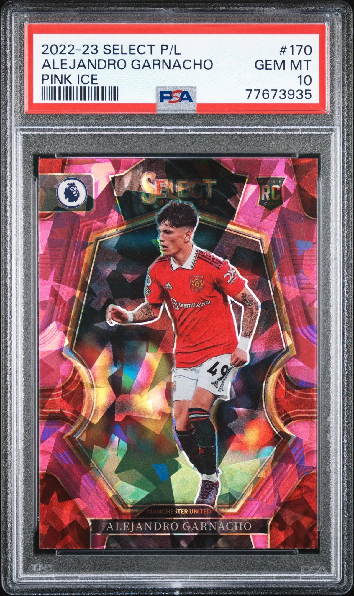 2022 Panini Select Premier League Rookie Alejandro Garnacho Pink Ice RC PSA 10 