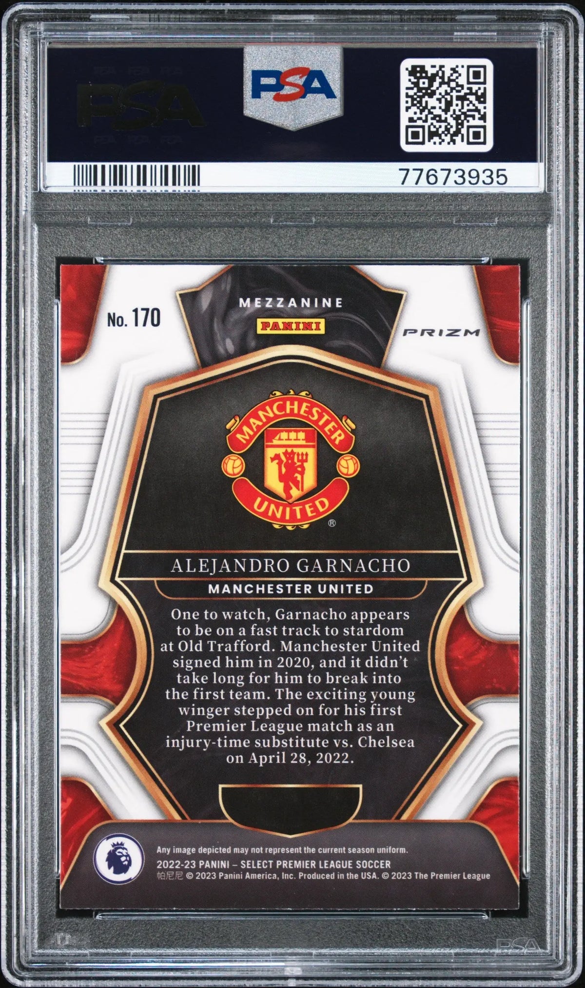 2022 Panini Select Premier League Rookie Alejandro Garnacho Pink Ice RC PSA 10 