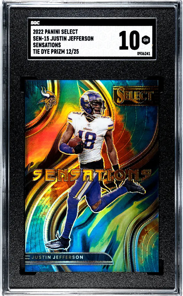 2022 Panini Select Sensations Justin Jefferson Tie Dye Prizm /25 SGC 10 