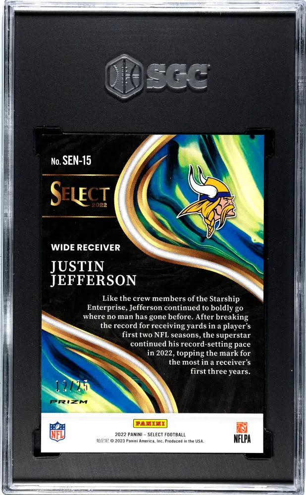 2022 Panini Select Sensations Justin Jefferson Tie Dye Prizm /25 SGC 10 