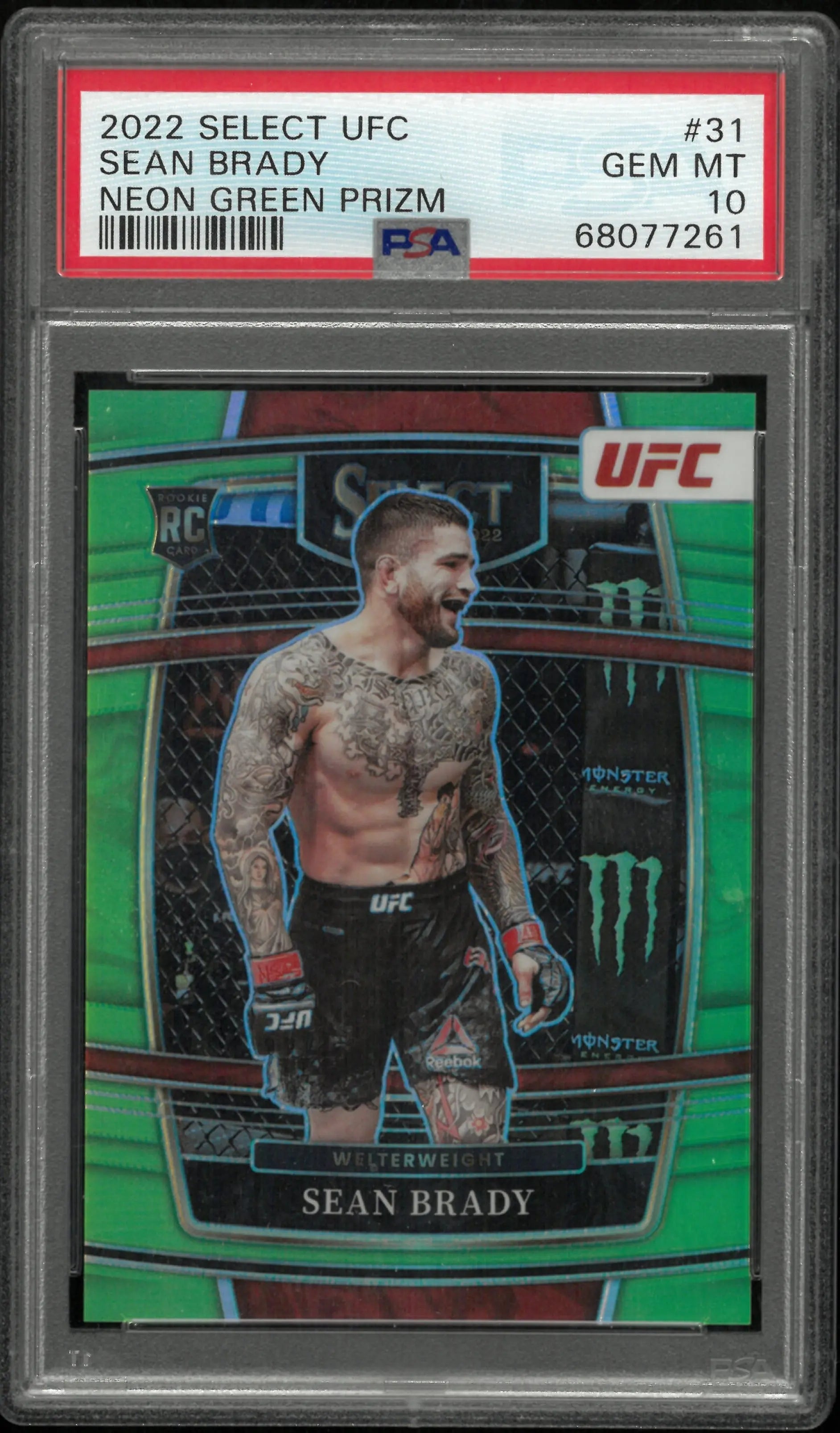 2022 Panini Select UFC Sean Brady #31 Neon Green Prizm PSA 10 