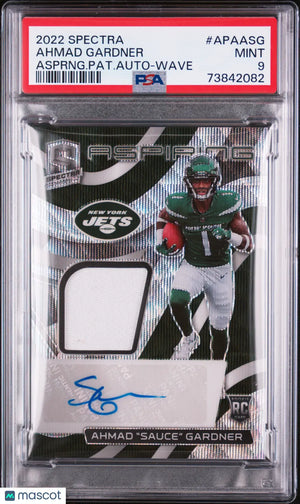 2022 Panini Spectra Aspiring Rookie Patch Autographs Sauce Gardner Wave/25 PSA 9 