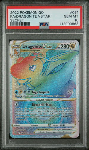 2022 Pokemon GO Dragonite VStar Secret 081/078 PSA 10 