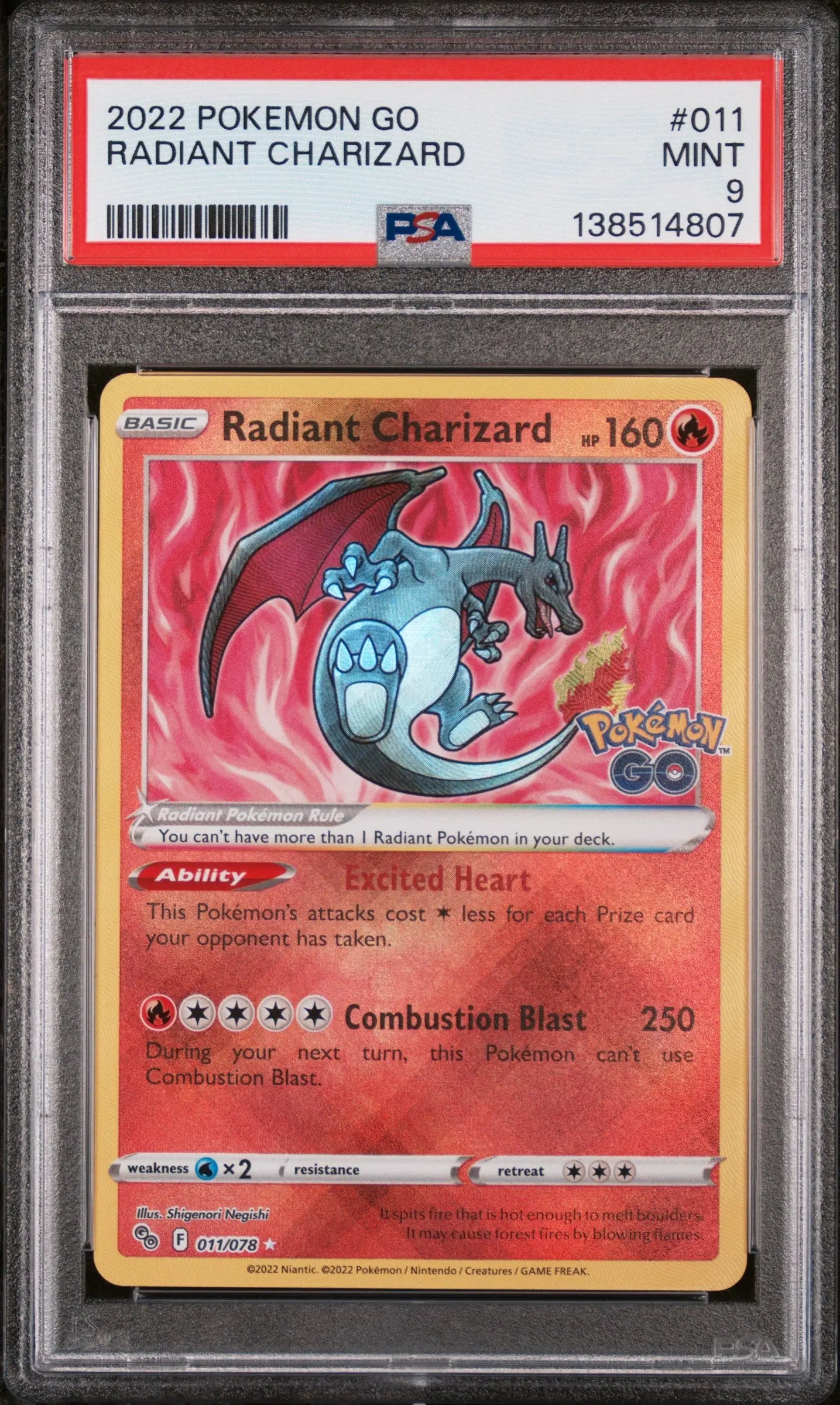 2022 Pokemon Go Radiant Charizard PSA 9 11/78 