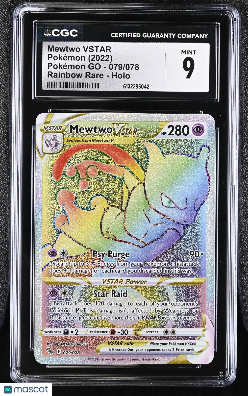 2022 Pokemon Go Mewtwo VSTAR Rainbow Rare CGC 9 Card