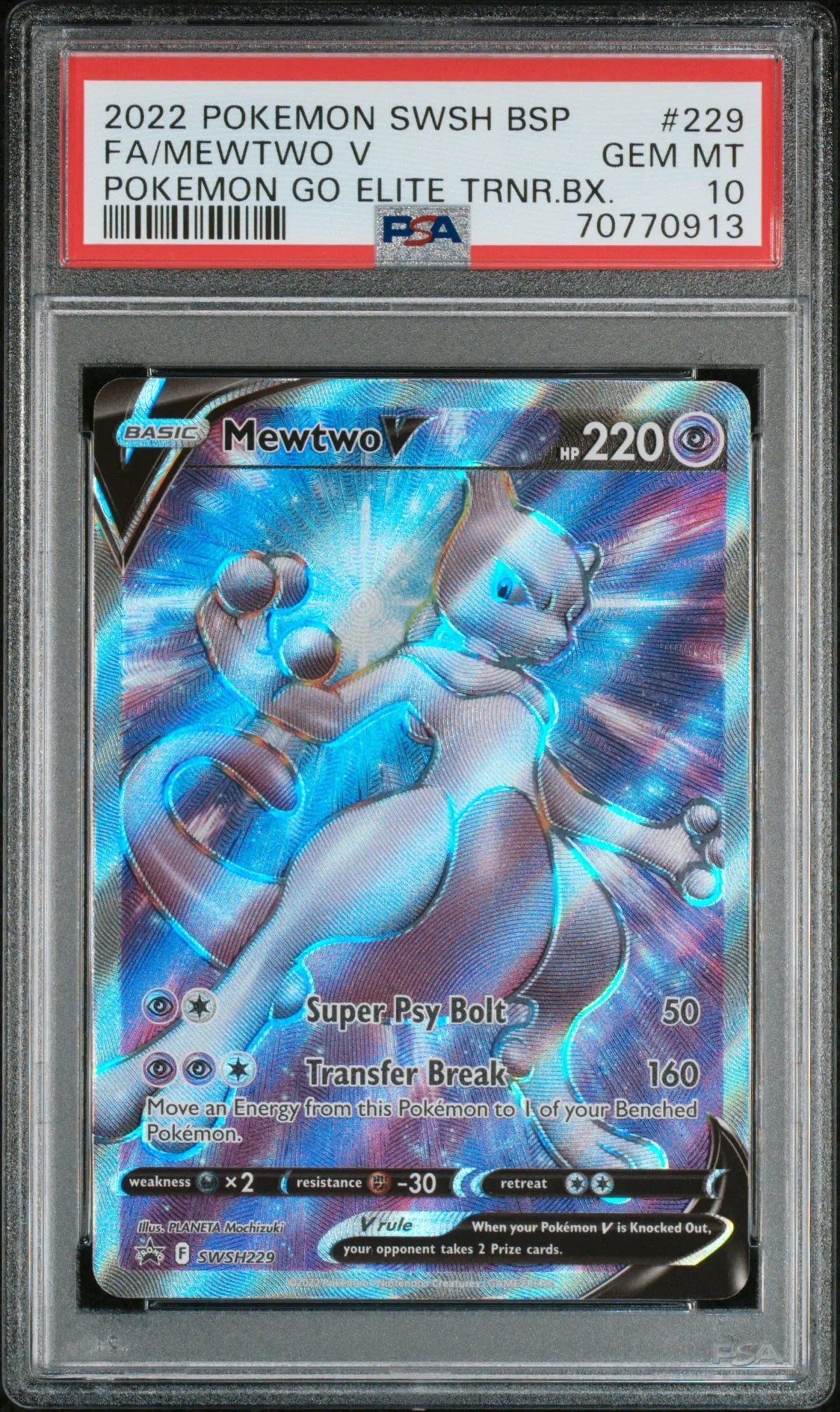 2022 Pokemon Pokemon GO SWSH ETB Black Star Promo Mewtwo V SWSH229 PSA 10 