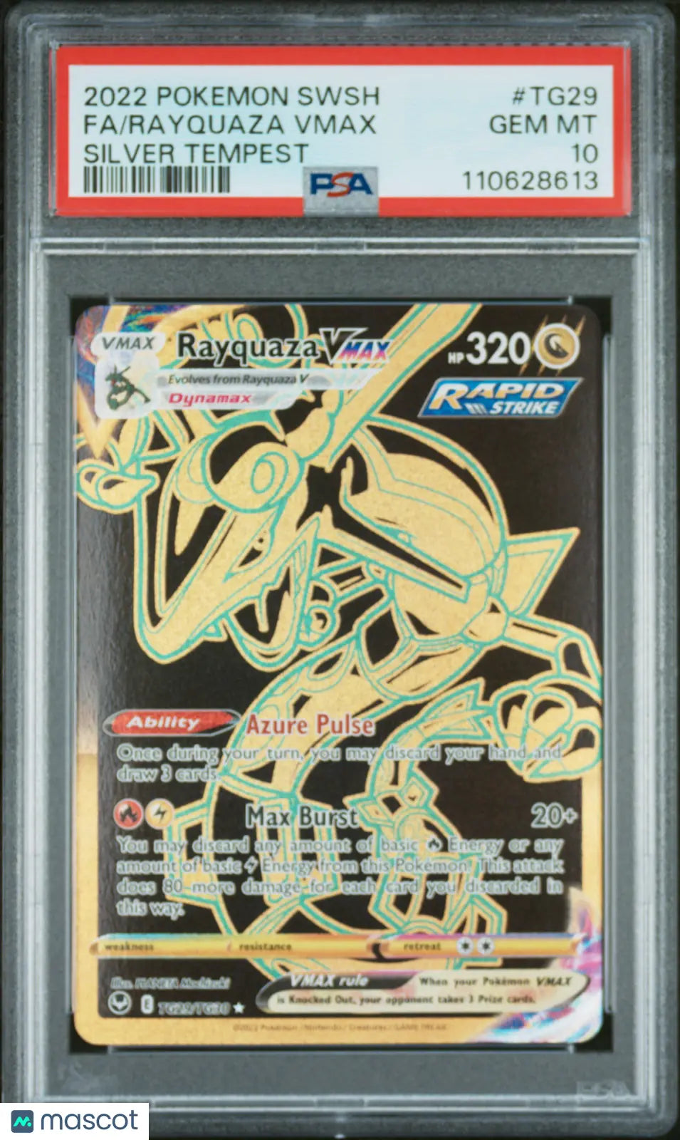 2022 Pokemon SWSH Silver Tempest Rayquaza VMAX Full Art PSA 10 #TG29 