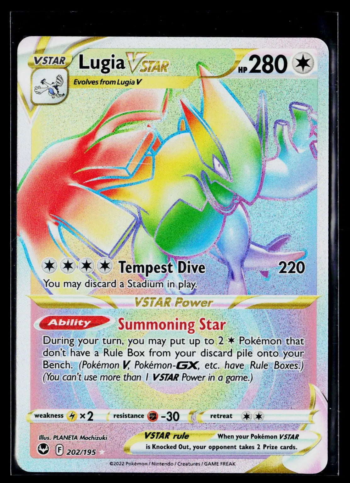 2022 Pokemon Silver Tempest Lugia VSTAR Rainbow Holofoil Secret Rare 202/195 