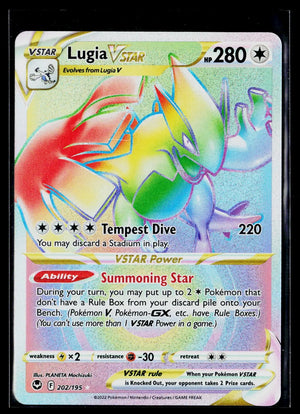 2022 Pokemon Silver Tempest Lugia VSTAR Rainbow Holofoil Secret Rare 202/195 