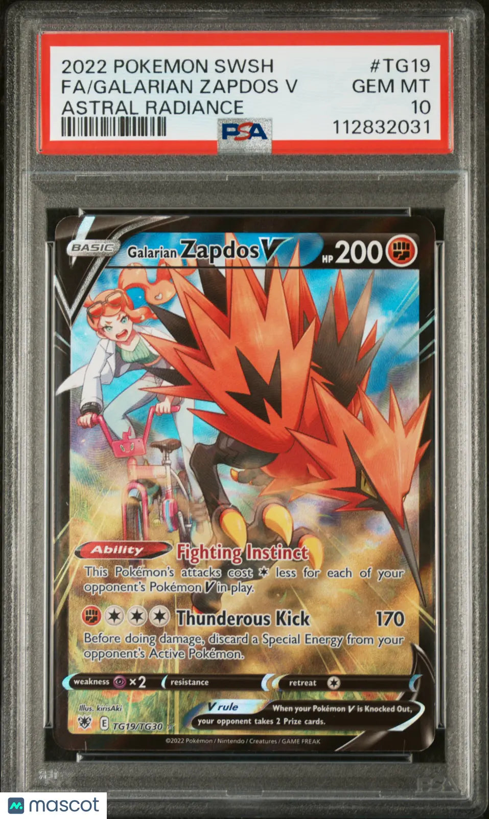 2022 Pokemon Sword & Shield Astral Radiance Galarian Zapdos V TG19/TG30 PSA 10 