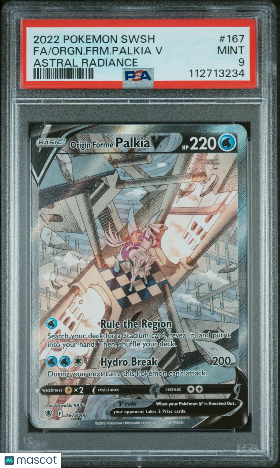 2022 Pokemon Sword & Shield Astral Radiance Orgn. FRM. Palkia V Fa PSA 9 167/189 
