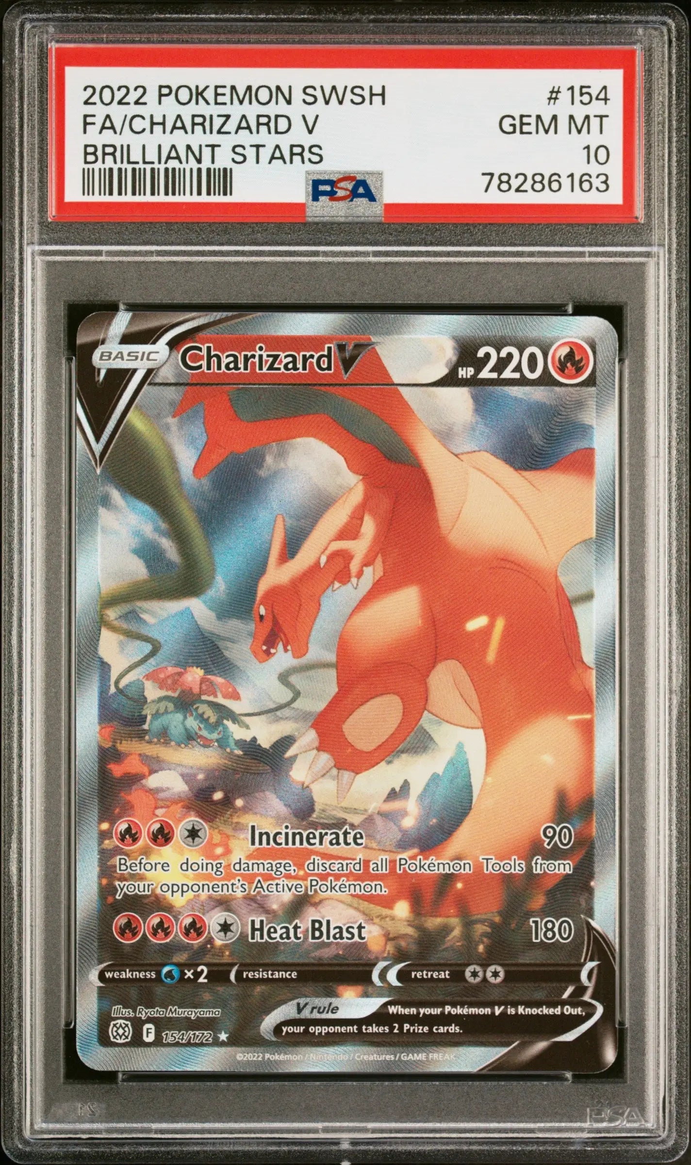 2022 Pokemon Sword & Shield Brilliant Stars 154/172 Charizard V PSA 10 