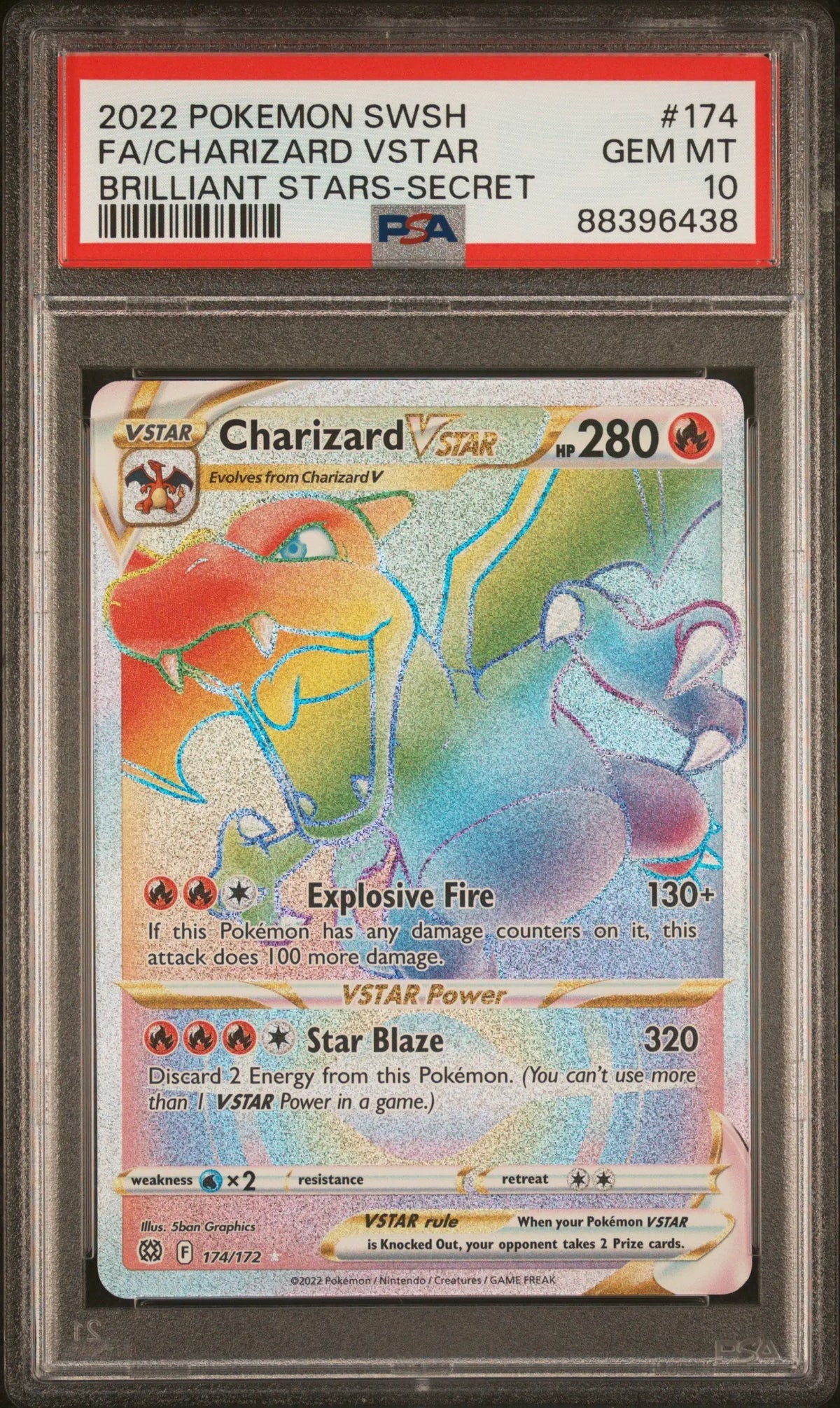 2022 Pokemon Sword & Shield Brilliant Stars Charizard Vstar 174/172 PSA 10 