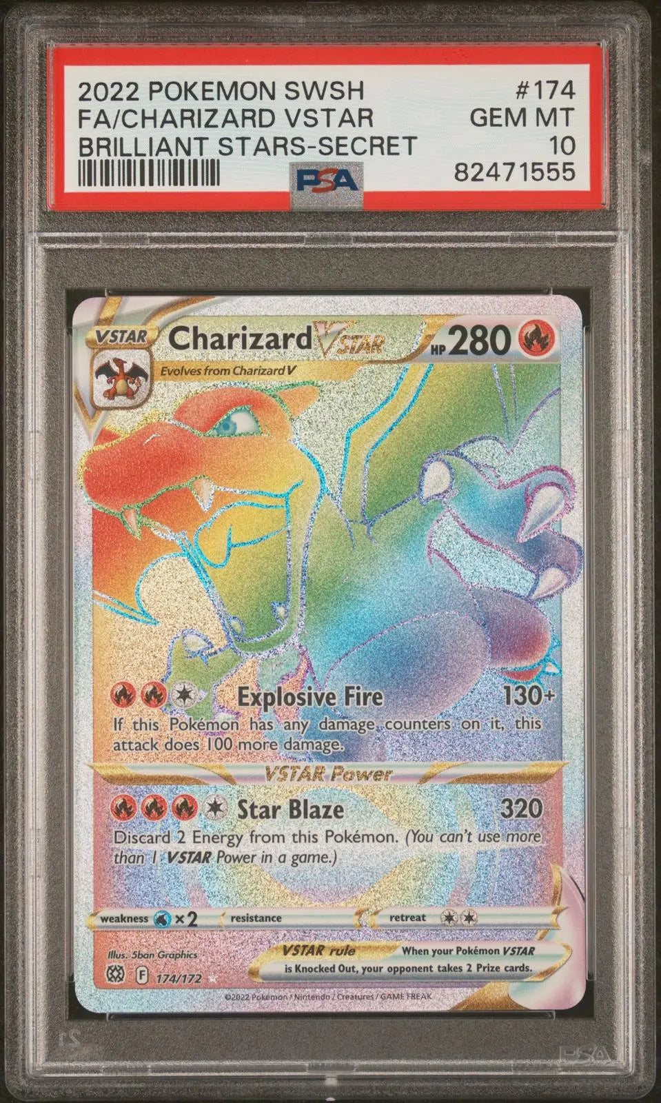 2022 Pokemon Sword & Shield Brilliant Stars Charizard Vstar 174/172 PSA 10 