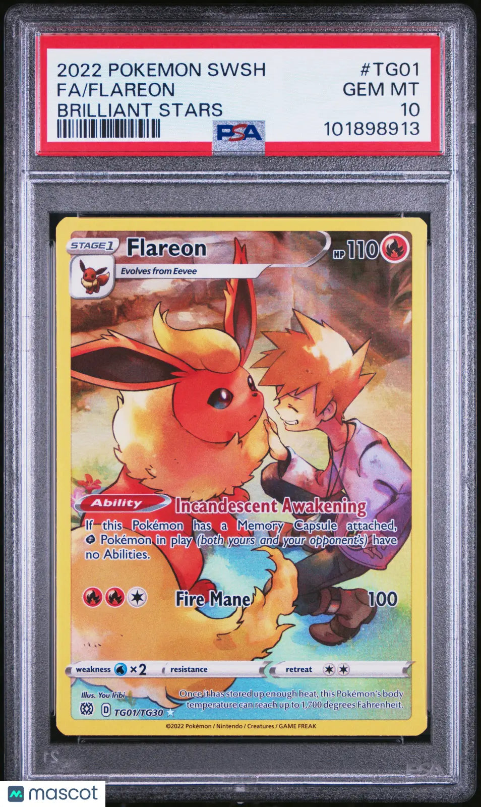 2022 Pokemon Sword & Shield Brilliant Stars Flareon Trainer Gallery PSA 10 #TG01 