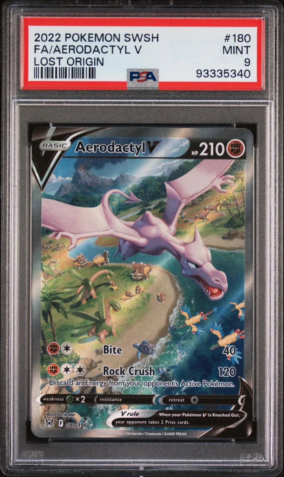 2022 Pokemon Sword & Shield Lost Origin Aerodactyl V 180/196 PSA 9 