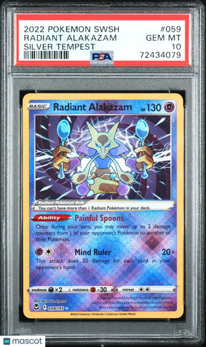 2022 Pokemon Sword & Shield Silver Tempest Radiant Alakazam PSA 10 59/195 