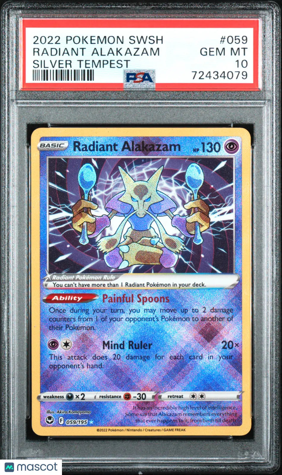 2022 Pokemon Sword & Shield Silver Tempest Radiant Alakazam PSA 10 59/195 