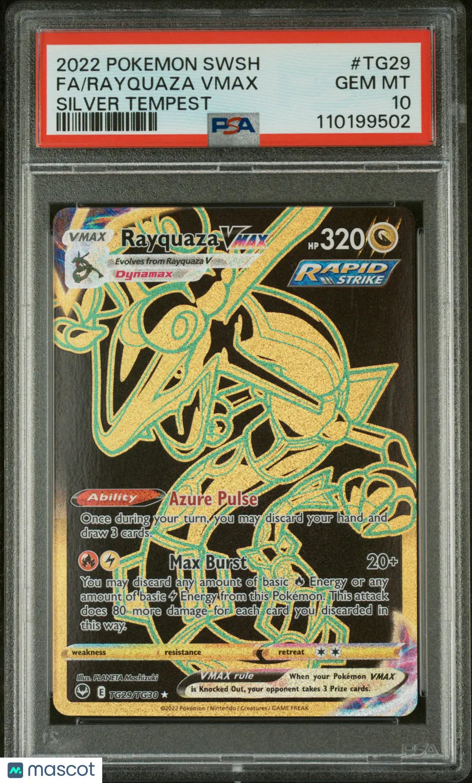 2022 Pokemon Sword & Shield Silver Tempest Rayquaza VMAX #TG29 Fa PSA 10 